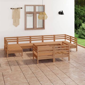 Градински лаундж комплект Kendall, 10 части, меденокафяв, бор масив