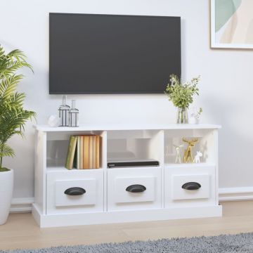 ТВ шкаф бял гланц 100x35x50 см инженерно дърво