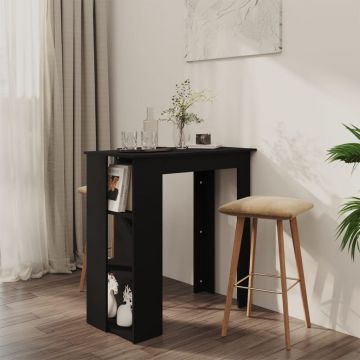 Бар маса с рафт, черна, 102x50x103,5 см, инженерно дърво
