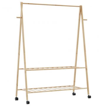 L Стелаж за дрехи с рафтове и колела 132x45,5x155,5 cm Бамбук