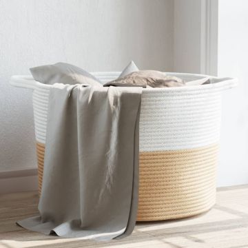 Кош за пране бежово и бяло Ø55x36 см памук