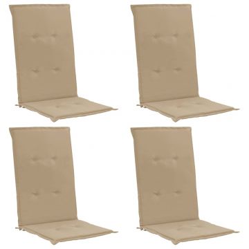 Възглавници за столове с облегалки 4 бр бежови 120x50x3 см плат