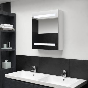 LED шкаф с огледало за баня, искрящо бял, 50x14x60 см