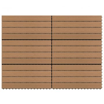 Декинг плочки, 6 бр, WPC, 60x30 см, 1,08 м², кафяви