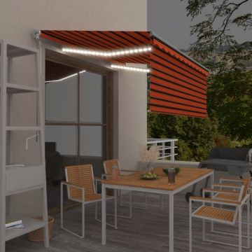 Ръчно прибиращ се сенник с щора и LED 3 Avery,5x2,5 м оранжево-кафяв