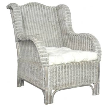 Диван с възглавница Henley, сив, естествен ратан и лен