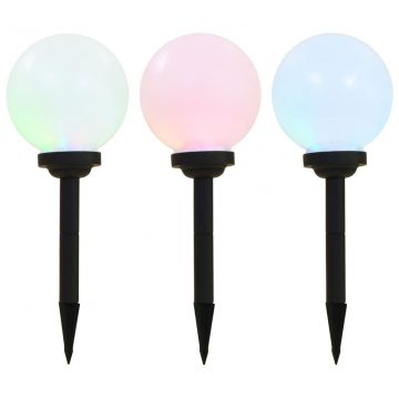 Градински соларни лампи, LED, 3 бр, сферични, 20 см, RGB