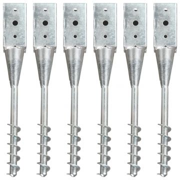 Заземителни колове 6 бр сребро 10x10x57 см поцинкована стомана