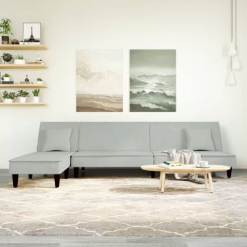 Г-образно разтегателно канапе светлосиво 255x140x70 см кадифе
