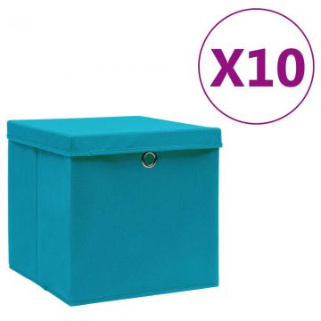 Кутии за съхранение с капаци 10 бр 28x28x28 см бебешко синьо