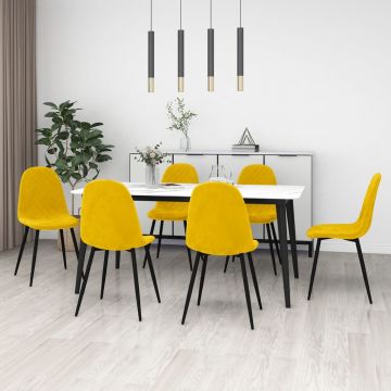 Трапезни столове Kalvin, 6 бр, горчица, кадифе