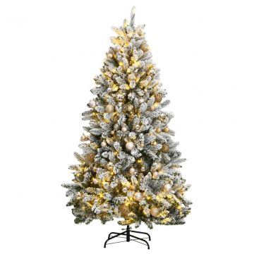 Изкуствена коледна елха с шарнири, 300 LED и топки, 180 см