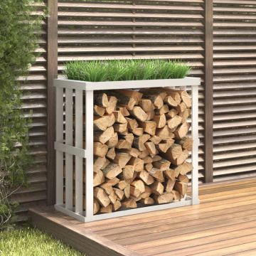 Външна поставка за дърва за огрев бяла 33,5x30x110 см бор масив