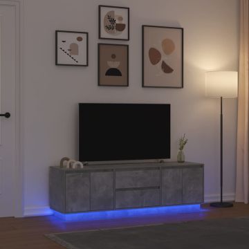 ТВ шкаф с LED осветление, бетонно сив, 160,5x41x50 см