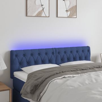 LED горна табла за легло, синя, 160x7x78/88 см, плат
