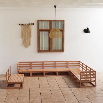 Градински лаундж комплект Dodson, 10 части, меденокафяв, бор масив