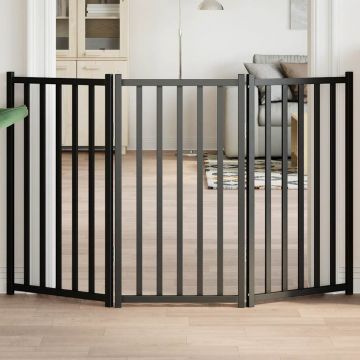 Сгъваема преграда за кучета 3 панела черен 150 см чам масив