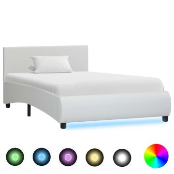 Рамка за легло с LED Lilian, бяла, изкуствена кожа, 90x200 cм