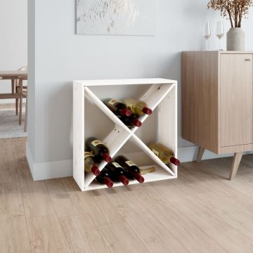 Шкаф за вино Kelsie, бял, 62x25x62 см, борово дърво масив