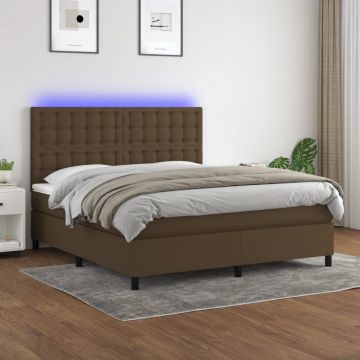 Боксспринг легло с матрак и LED, тъмнокафяво, 160x200 см, плат