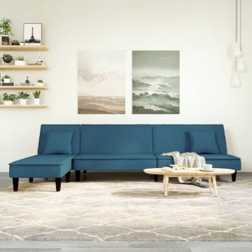 Г-образно разтегателно канапе синьо 255x140x70 см кадифе