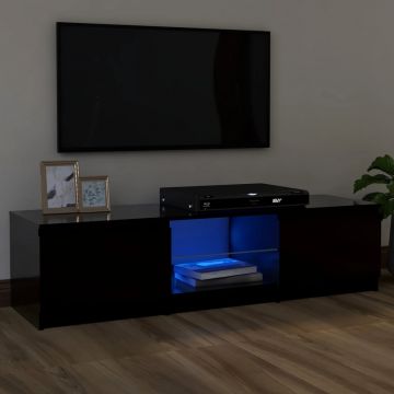 ТВ шкаф с LED осветление, черен, 120x30х35,5 см