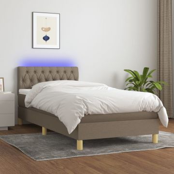 Боксспринг легло с матрак и LED, таупе, 90x190 см, плат