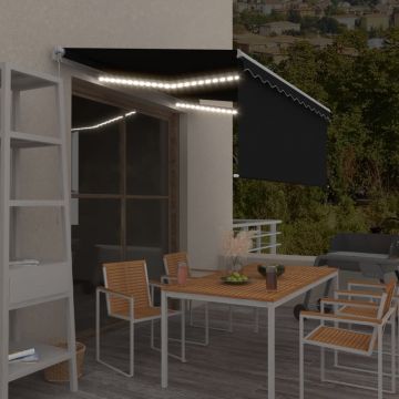 Ръчно прибиращ се сенник с щора и LED Ireland, 3,5x2,5 м, антрацит
