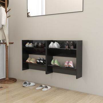 Шкафове за обувки 2 бр черен гланц 60x18x60 см инженерно дърво