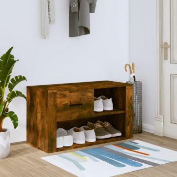 Шкаф за обувки, опушен дъб, 80x35x45 см, инженерно дърво