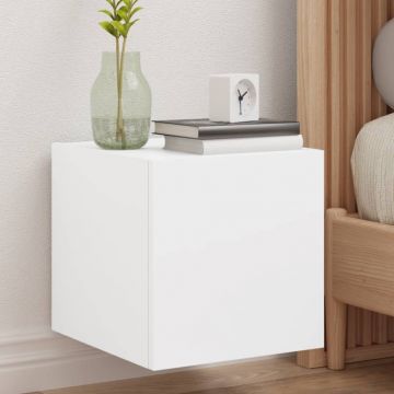 Стенен ТВ шкаф с LED осветление, бял, 30,5x35x30 см