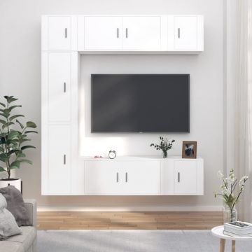 Комплект ТВ шкафове от 7 части, бял, инженерно дърво