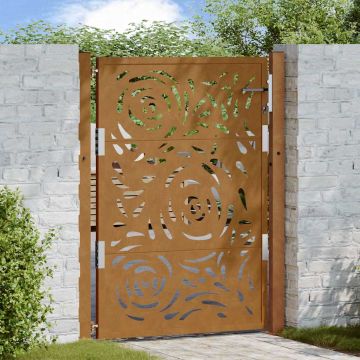 Градинска порта 100x125 см, изветряща стомана, дизайн с пламък