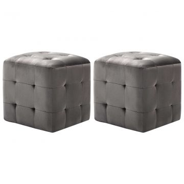 Пуфове, 2 бр, сиви, 30x30x30 см, кадифен текстил