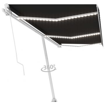 Ръчно прибиращ се сенник с LED Travis, 600x300 см, антрацит