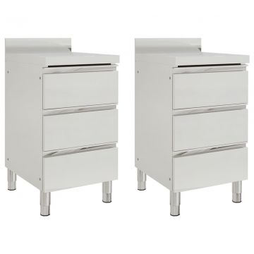 Търговски кухненски шкафове с 3 чекмеджета, 2 бр, инокс