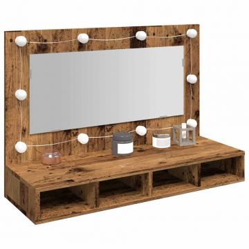 Огледален шкаф с LED Старо дърво 90x31,5x62 cm