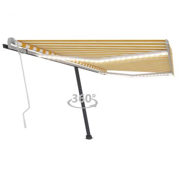 Ръчно прибиращ се сенник с LED Ritter, 450x350 см, жълто и бяло