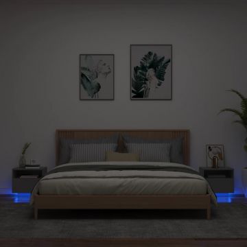 Нощни шкафчета с LED осветление, 2 бр, черни, 40x39x37 см