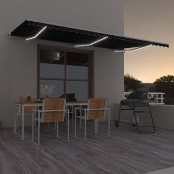 Автоматичен сенник Hal, LED и сензор за вятър, 600x350 см, антрацит