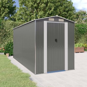 Градинска барака светлосива 192x440x223 см поцинкована стомана
