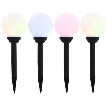 Градински соларни лампи, 4 бр, LED, сферични, 15 см, RGB