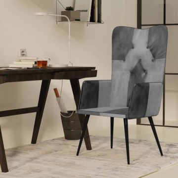 Wingback стол Benas, сив, естествена кожа