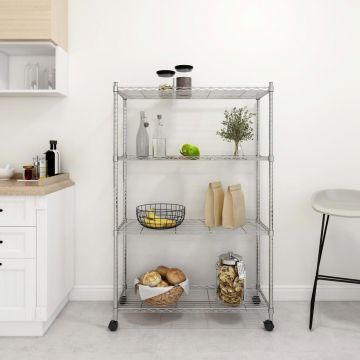 4-етажен стелаж за съхранение с колела 90x35x142 см хром 200 кг