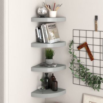 323903  Floating Corner Shelves 4 pcs Grey 25x25x3,8 cm MDF
