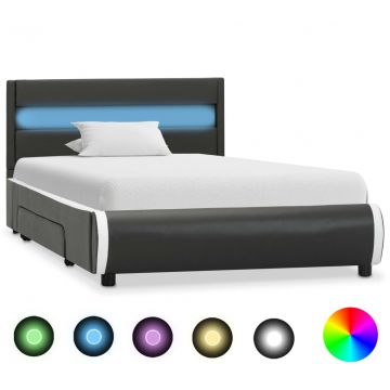 Рамка за легло с LED Layla, антрацит, изкуствена кожа, 90x200 cм