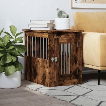 Клетка за куче мебел, опушен дъб, 45x62x59 см, инженерно дърво
