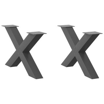 Крака за масичка за кафе, X-образни, 2 бр., антрацит, 70 x (42-43) см, стомана