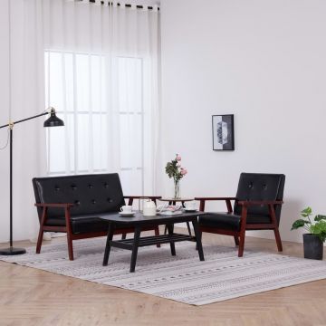 Комплект дивани от 2 части O'Connor, черен, изкуствена кожа