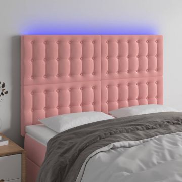 LED горна табла за легло, розова, 144x5x118/128 см, кадифе